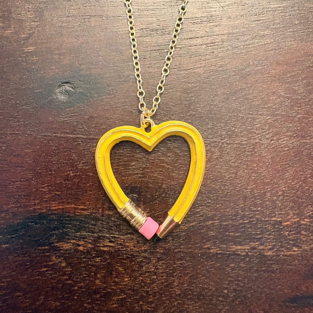 Betsey Johnson Yellow Pencil Heart Pendant Necklace Back to School Teacher Gift